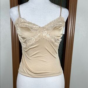 Express Beige Lace Trim Cami XS Spaghetti Straps Cropped Tank